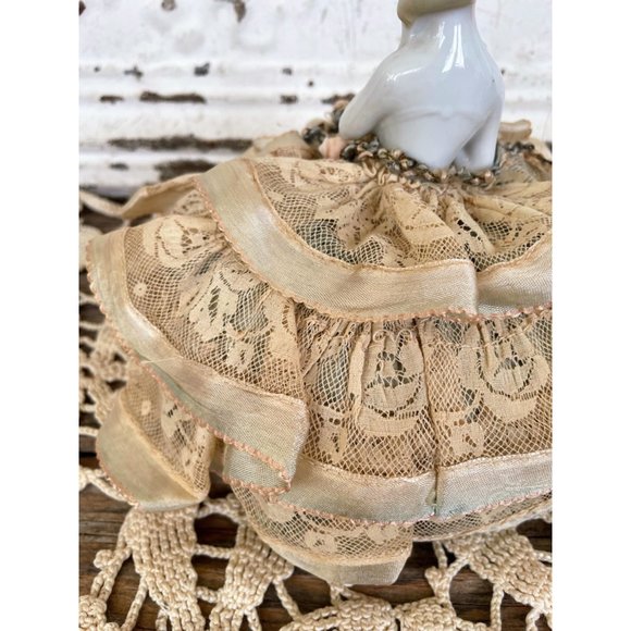 Antique German Pincushion Half Doll with fan silk lace skirt - Picture 2 of 15